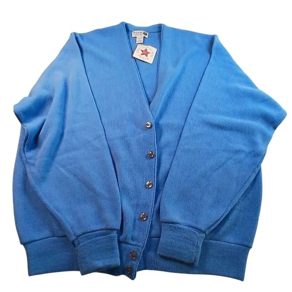 Designer R.H.M. Womens New Blue Stretchy Orlon Cardigan Sweater: Size XL